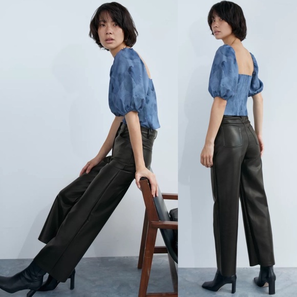 Aritzia Pants - Wilfred Faux Leather Wide Leg Full Length Black Wide Leg Pants Size 6